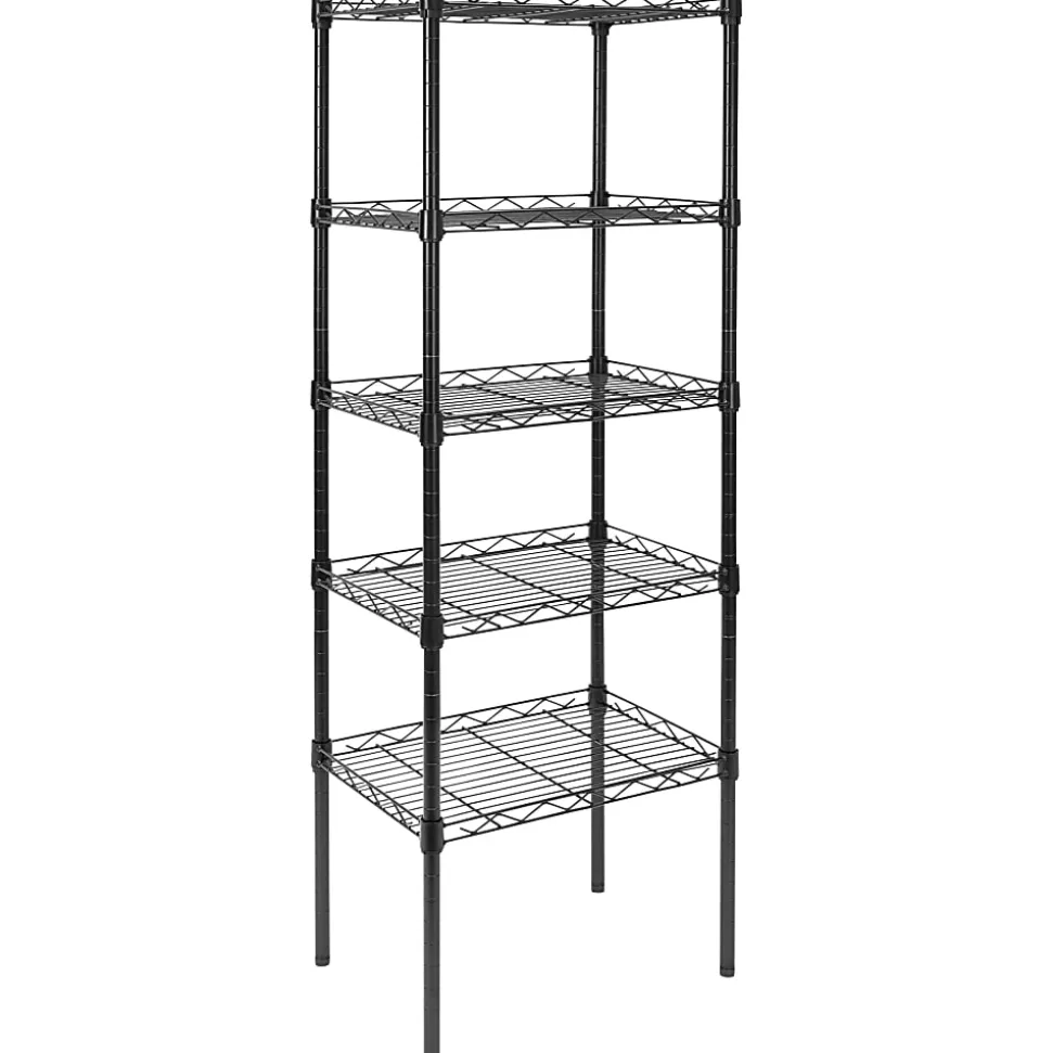 Mount-It! Stainless-Steel Adjustable Shelving Unit, 5-Tiers, 48-1/2"H x 16-1/2"W x 12"D, Black