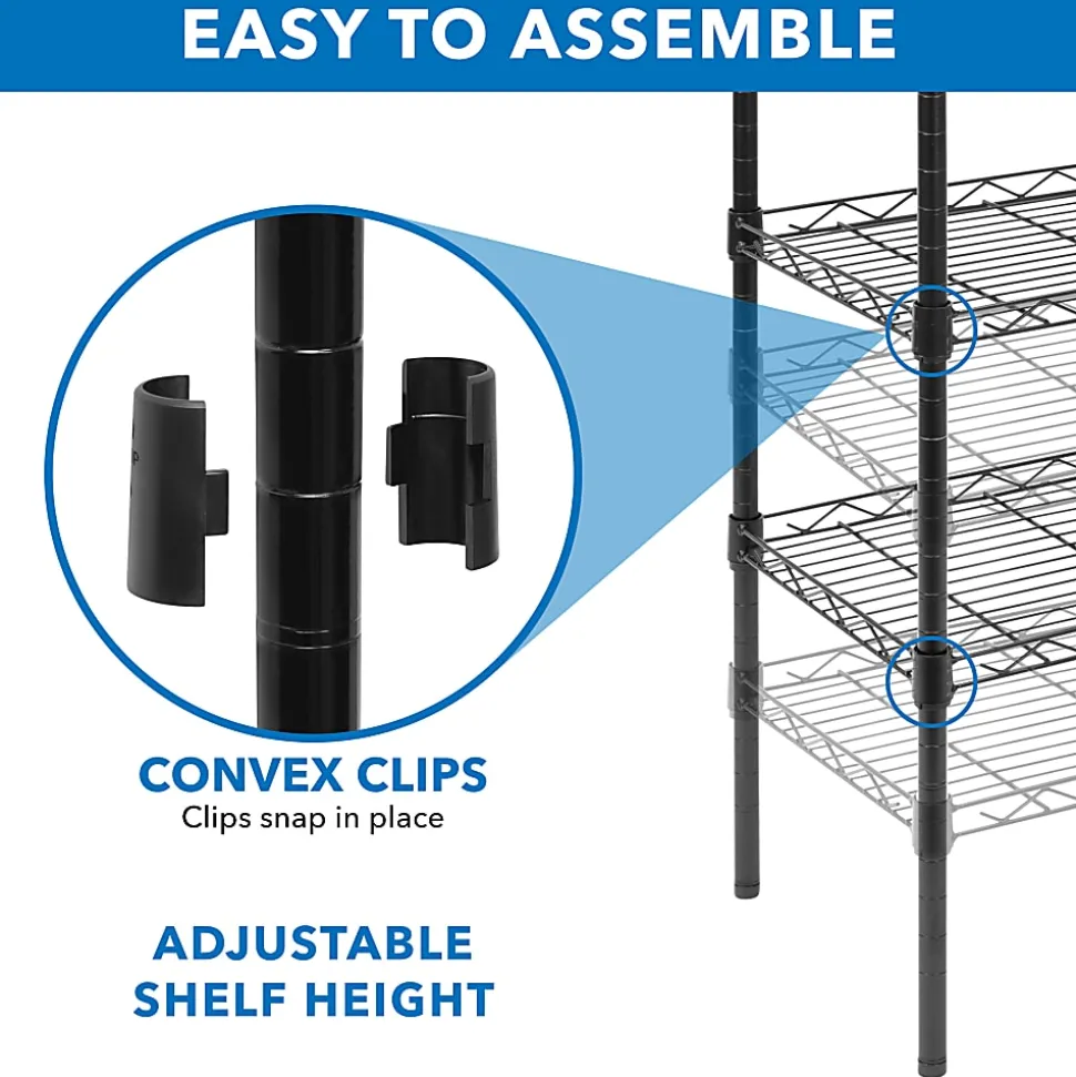 Mount-It! Stainless-Steel Adjustable Shelving Unit, 5-Tiers, 48-1/2"H x 16-1/2"W x 12"D, Black
