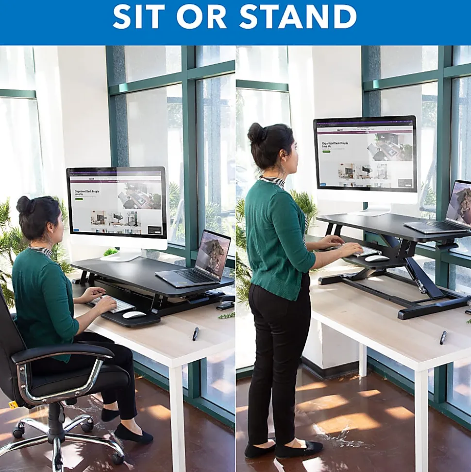 Mount-It! Standing Desk Converter With Adjustable Height, Black