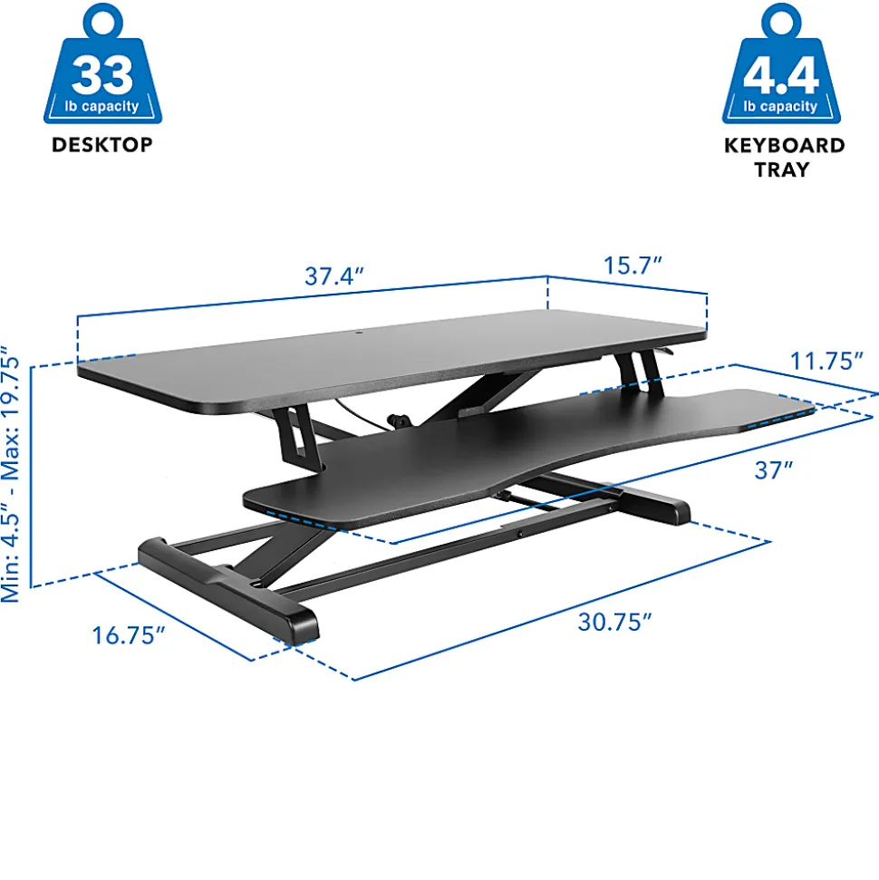 Mount-It! Standing Desk Converter With Adjustable Height, Black