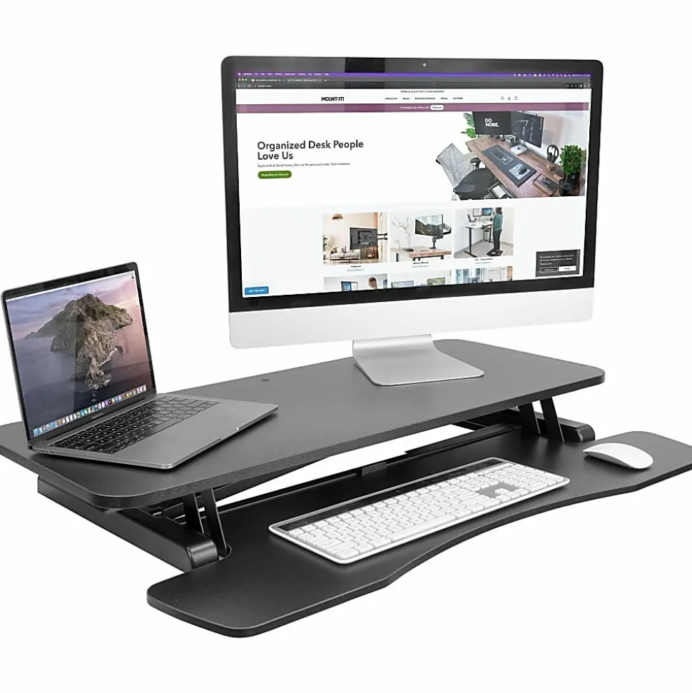 Mount-It! Standing Desk Converter With Adjustable Height, Black