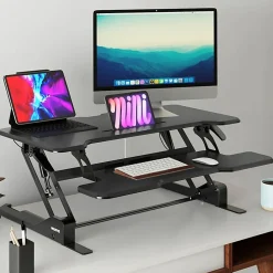 Mount-It! Standing Desk Converter With Adjustable Height And 38"W Desktop, Black