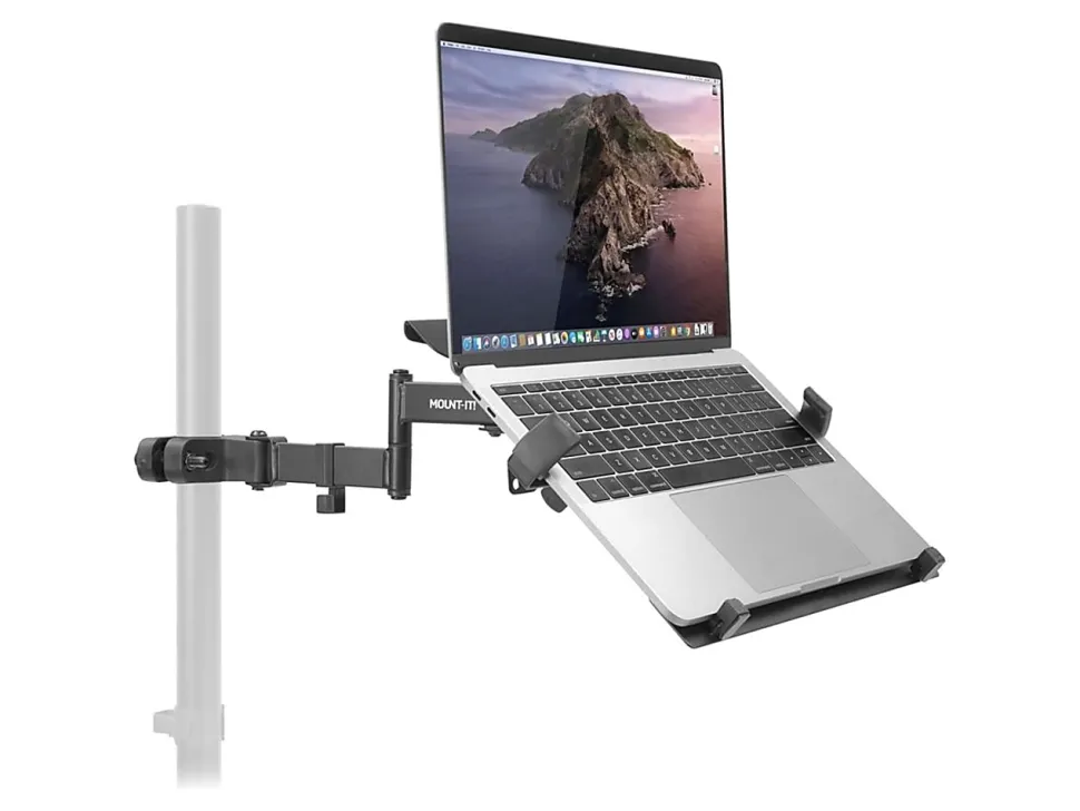 Mount-It! Steel Pole Mount 15.6" Laptop Holder, 6-1/2”H x 11-3/4”W x 13”D, Black/Silver