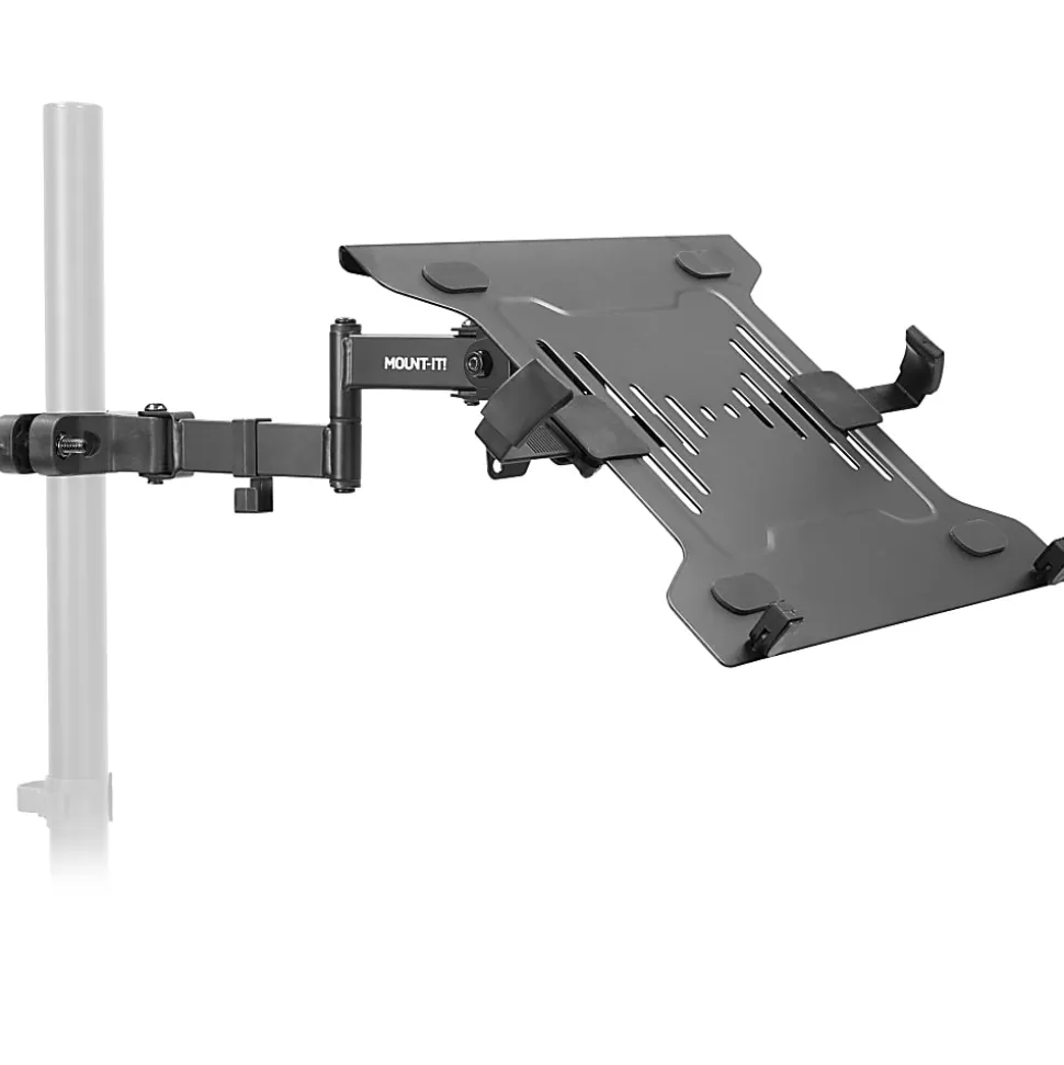 Mount-It! Steel Pole Mount 15.6" Laptop Holder, 6-1/2”H x 11-3/4”W x 13”D, Black/Silver