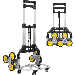 Mount-It! Steel Tri-Wheel Stair Climber Hand Truck, 42"H x 15-1/4"W x 17"D, Silver/Yellow/Black