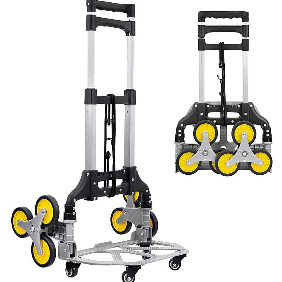 Mount-It! Steel Tri-Wheel Stair Climber Hand Truck, 42"H x 15-1/4"W x 17"D, Silver/Yellow/Black