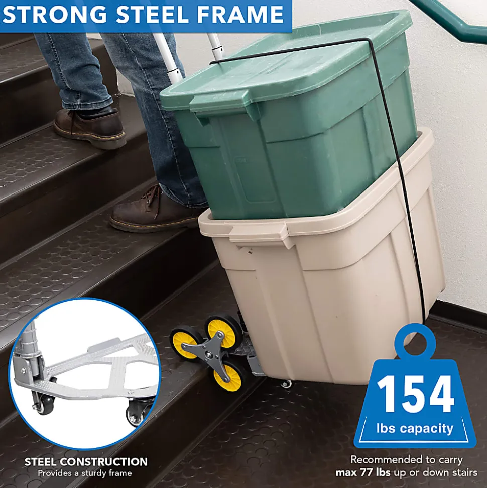Mount-It! Steel Tri-Wheel Stair Climber Hand Truck, 42"H x 15-1/4"W x 17"D, Silver/Yellow/Black