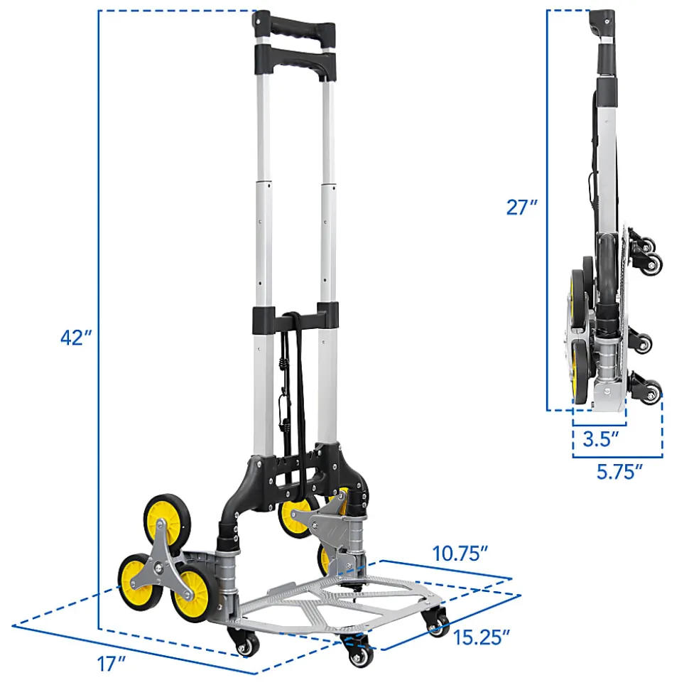 Mount-It! Steel Tri-Wheel Stair Climber Hand Truck, 42"H x 15-1/4"W x 17"D, Silver/Yellow/Black