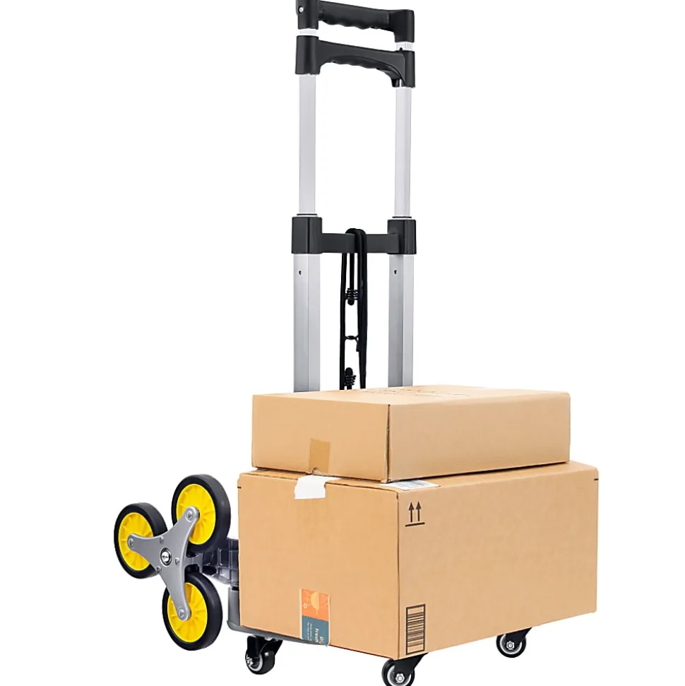 Mount-It! Steel Tri-Wheel Stair Climber Hand Truck, 42"H x 15-1/4"W x 17"D, Silver/Yellow/Black