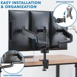 Mount-It! 27” Triple Monitor Mount With Gas Spring Arms, Black