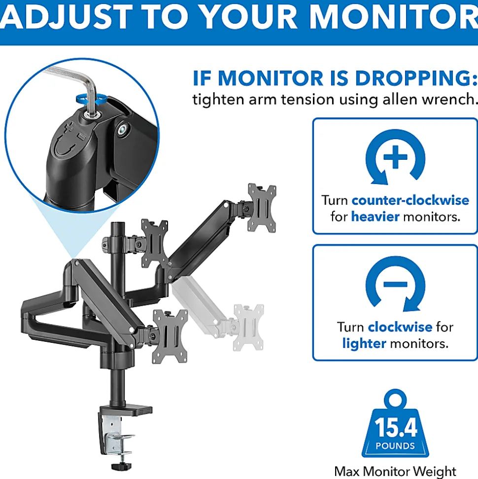 Mount-It! 27” Triple Monitor Mount With Gas Spring Arms, Black