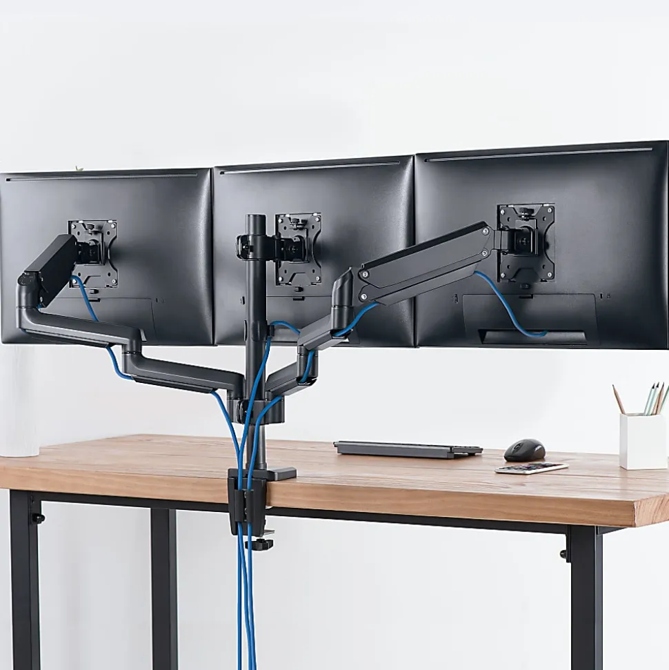 Mount-It! 27” Triple Monitor Mount With Gas Spring Arms, Black