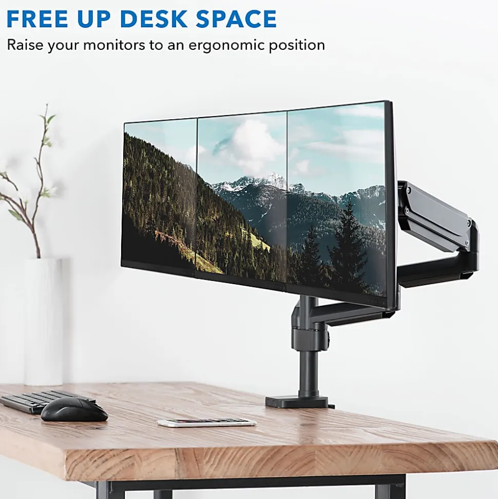 Mount-It! 27” Triple Monitor Mount With Gas Spring Arms, Black