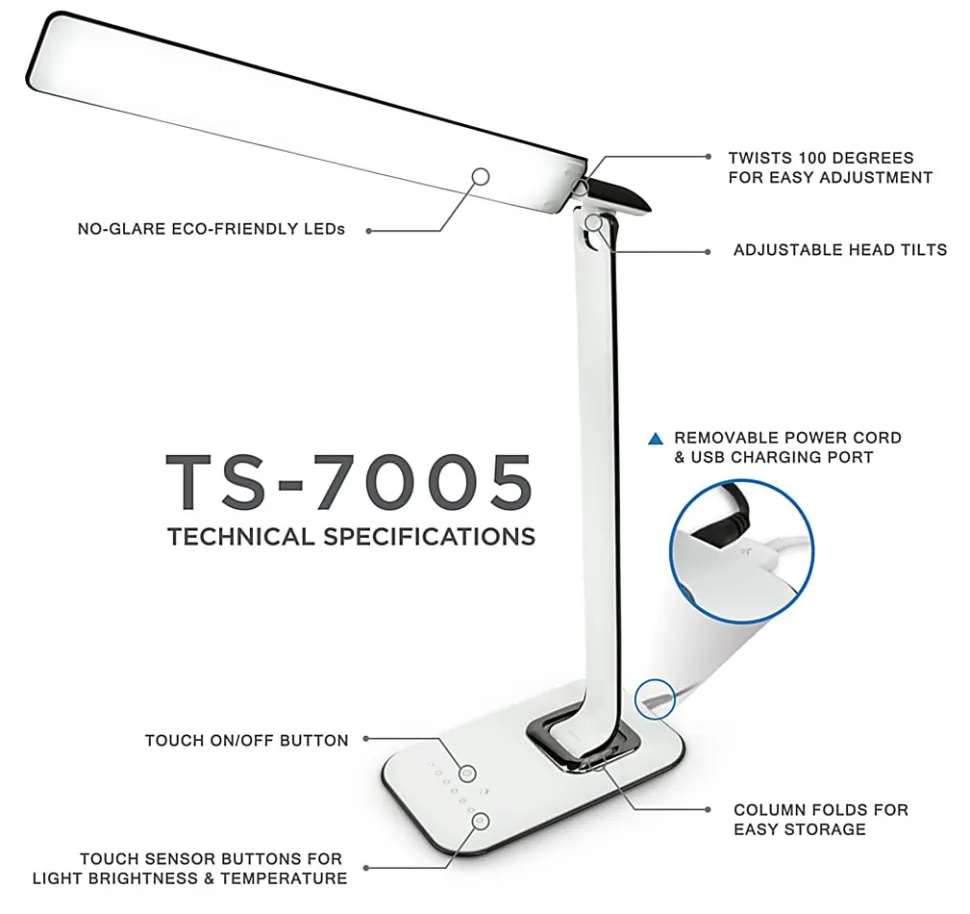 Mount-It! Turcom Relaxalight LED Desk Lamp, 28-1/2”H, White