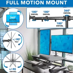 Mount-It! 33"W Electric Adjustable Height Sit-Stand Desk Converter With Dual Monitor Mount, Black