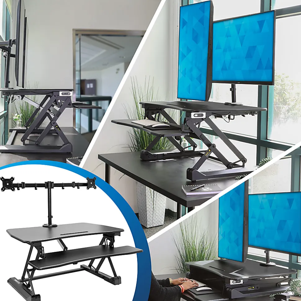Mount-It! 33"W Electric Adjustable Height Sit-Stand Desk Converter With Dual Monitor Mount, Black