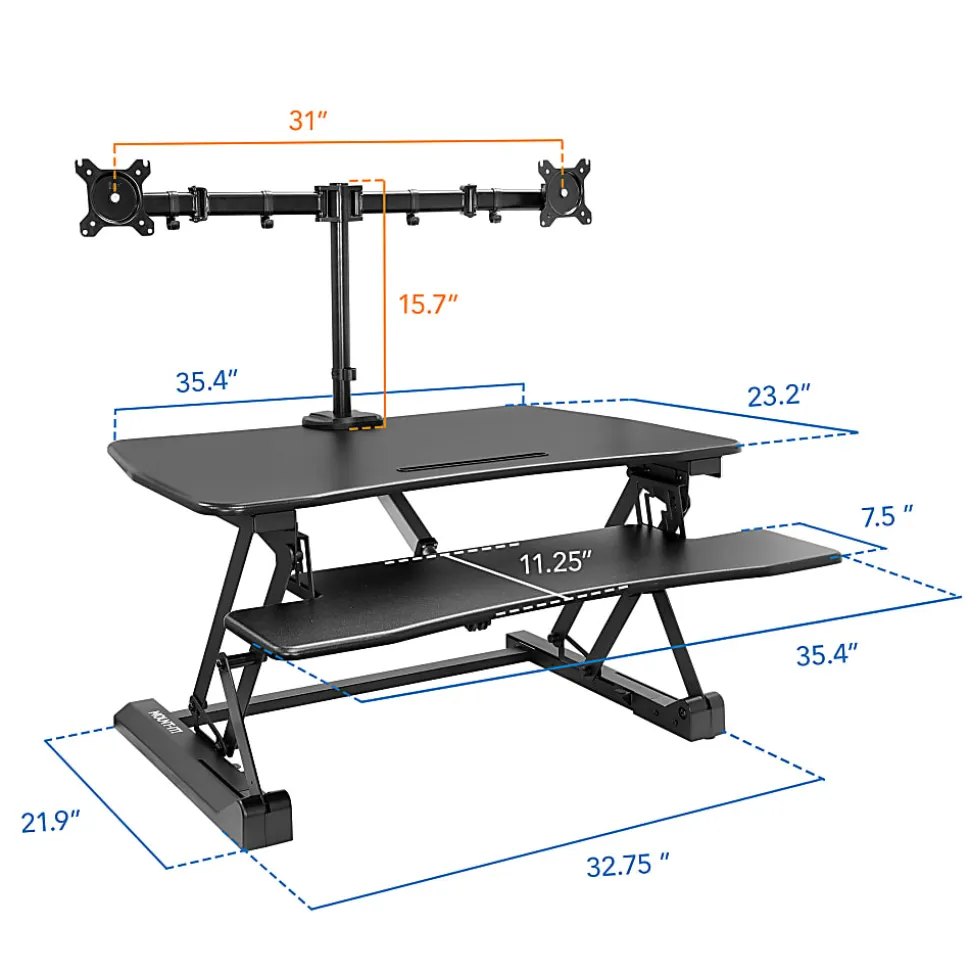 Mount-It! 33"W Electric Adjustable Height Sit-Stand Desk Converter With Dual Monitor Mount, Black