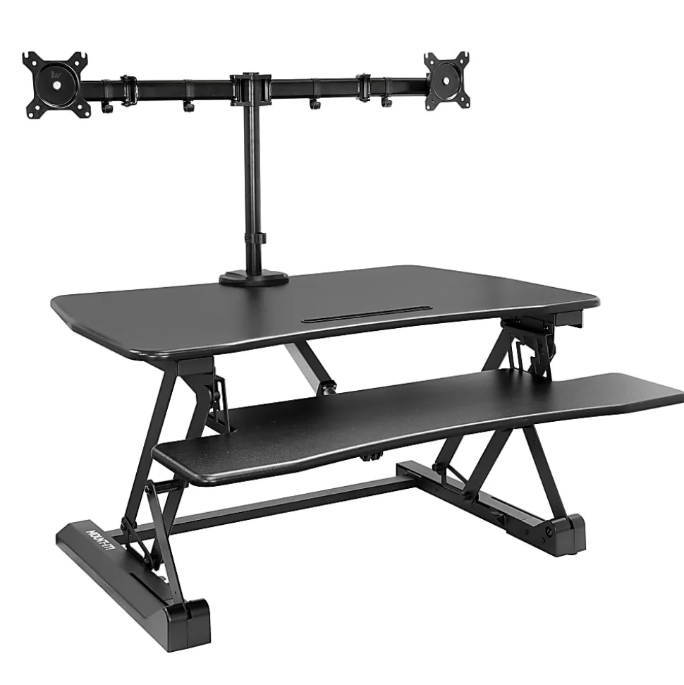 Mount-It! 33"W Electric Adjustable Height Sit-Stand Desk Converter With Dual Monitor Mount, Black