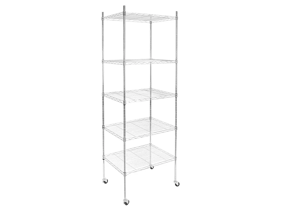 Mount-It! Wire Shelving With Wheels, 5-Tiers, 74-1/4"H x 24"W x 18"D, Silver