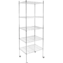 Mount-It! Wire Shelving With Wheels, 5-Tiers, 74-1/4