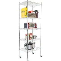 Mount-It! Wire Shelving With Wheels, 5-Tiers, 74-1/4