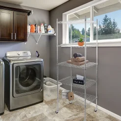 Mount-It! Wire Shelving With Wheels, 5-Tiers, 74-1/4