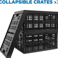 Mount-It! Work-It! Collapsible Milk Crates, Extra Large Size, Set Of 3