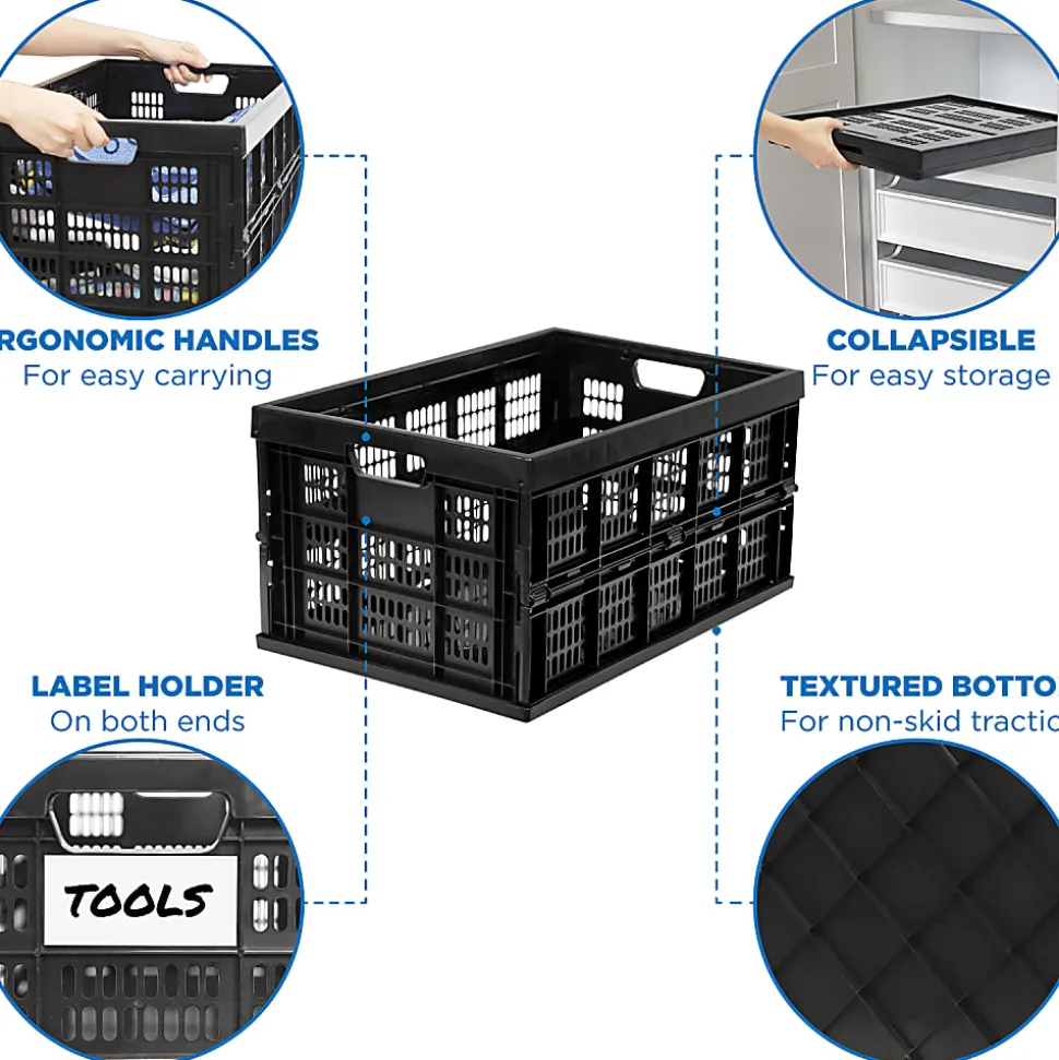 Mount-It! Work-It! Collapsible Milk Crates, Extra Large Size, Set Of 3