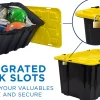 Mount It! Work It! Heavy Duty Plastic Storage Containers, 60 Liters, Black/Yellow, Case Of 3 Bins