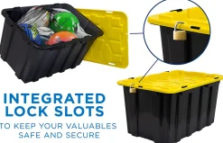 Mount It! Work It! Heavy Duty Plastic Storage Containers, 60 Liters, Black/Yellow, Case Of 3 Bins
