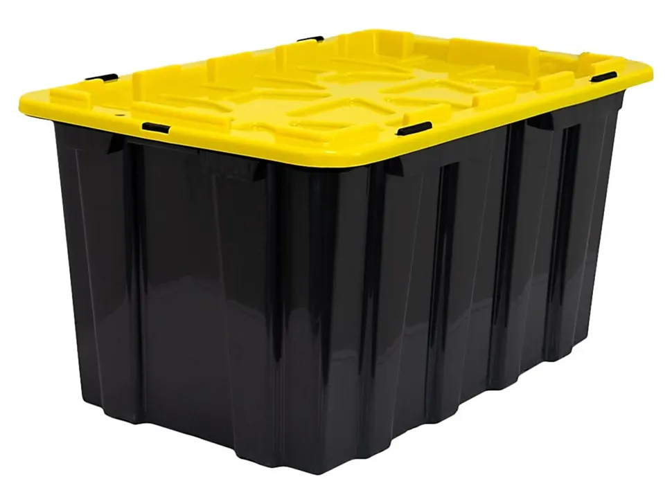 Mount It! Work It! Heavy Duty Plastic Storage Containers, 60 Liters, Black/Yellow, Case Of 3 Bins