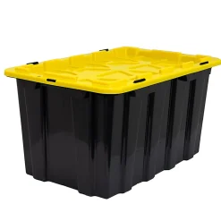 Mount It! Work It! Heavy Duty Plastic Storage Containers, 60 Liters, Black/Yellow, Case Of 3 Bins