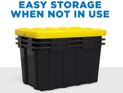 Mount It! Work It! Heavy Duty Plastic Storage Containers, 60 Liters, Black/Yellow, Case Of 3 Bins