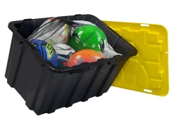 Mount It! Work It! Heavy Duty Plastic Storage Containers, 60 Liters, Black/Yellow, Case Of 3 Bins