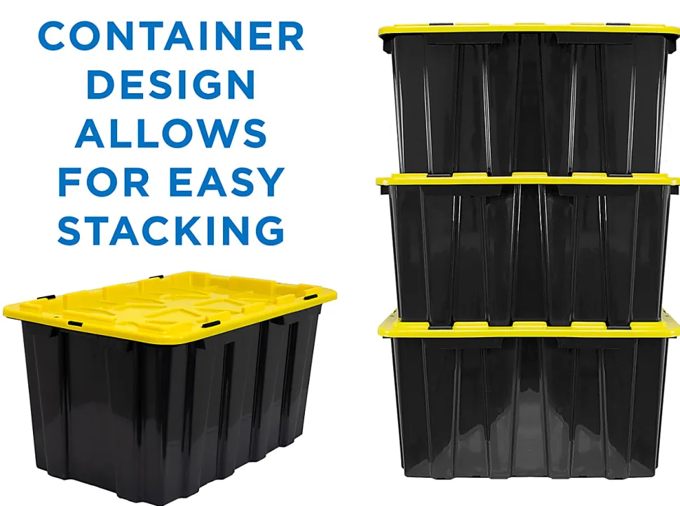 Mount It! Work It! Heavy Duty Plastic Storage Containers, 60 Liters, Black/Yellow, Case Of 3 Bins