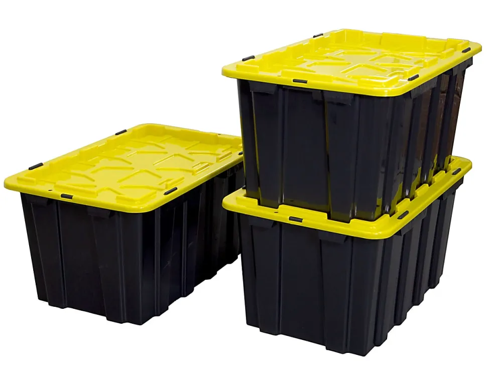 Mount It! Work It! Heavy Duty Plastic Storage Containers, 60 Liters, Black/Yellow, Case Of 3 Bins