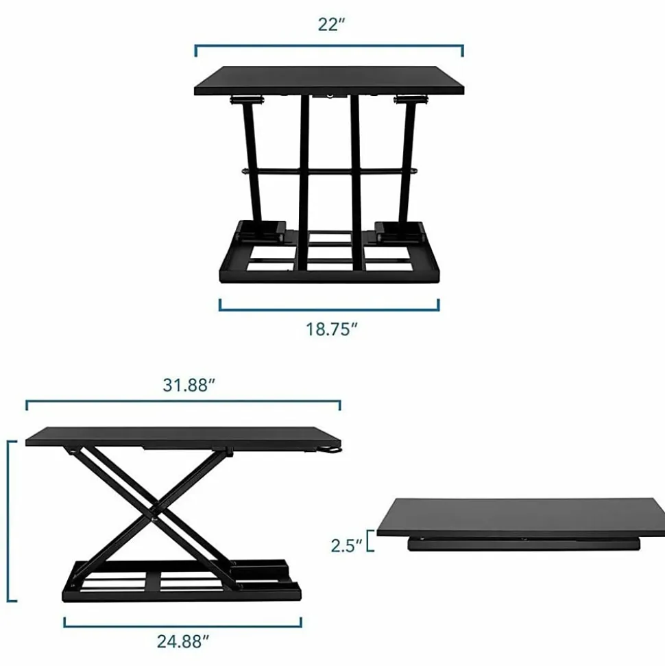 Mount-It! X-Lift 32"W Standing Desk Converter With Adjustable Height, Brown