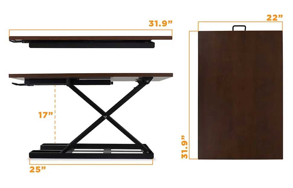 Mount-It! X-Lift 32"W Standing Desk Converter With Adjustable Height, Brown