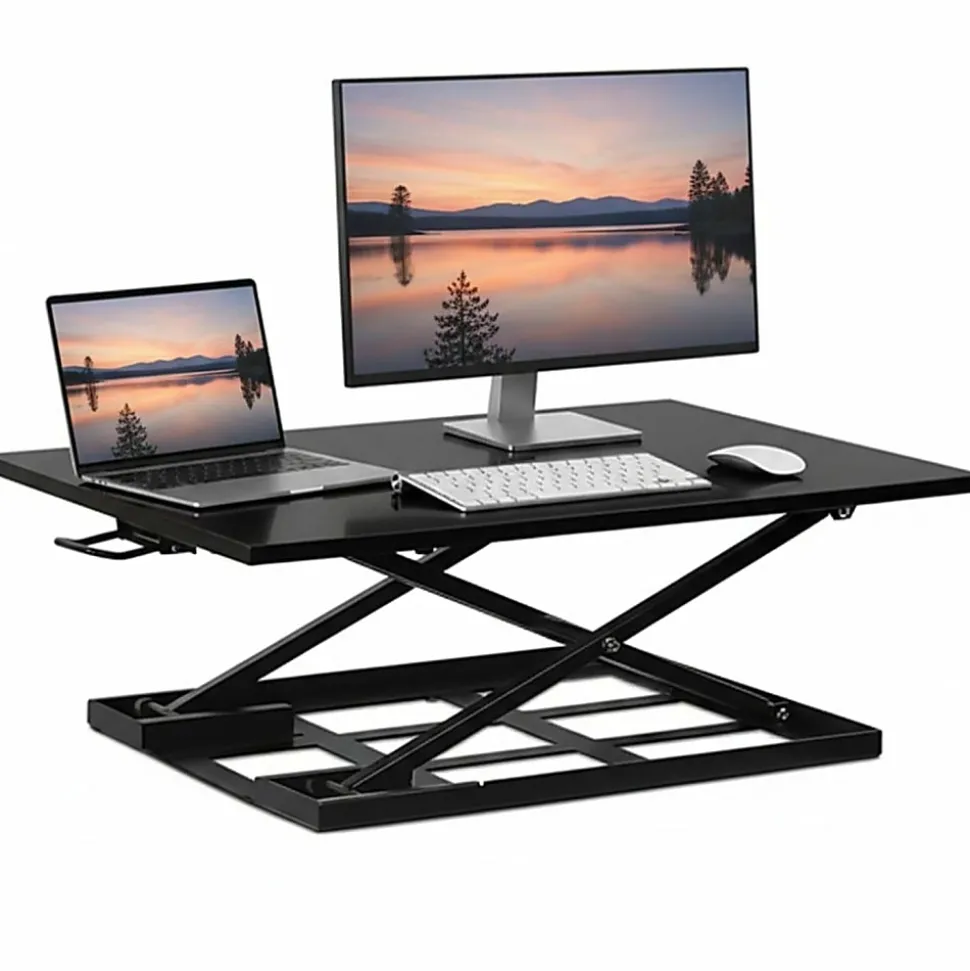 Mount-It! X-Lift 32"W Standing Desk Converter With Adjustable Height, Brown
