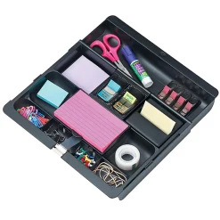3M™ Plastic 11-Compartment Storage Desk Drawer Organizer, 1" x 11 3/4" x 11 14/16", Black