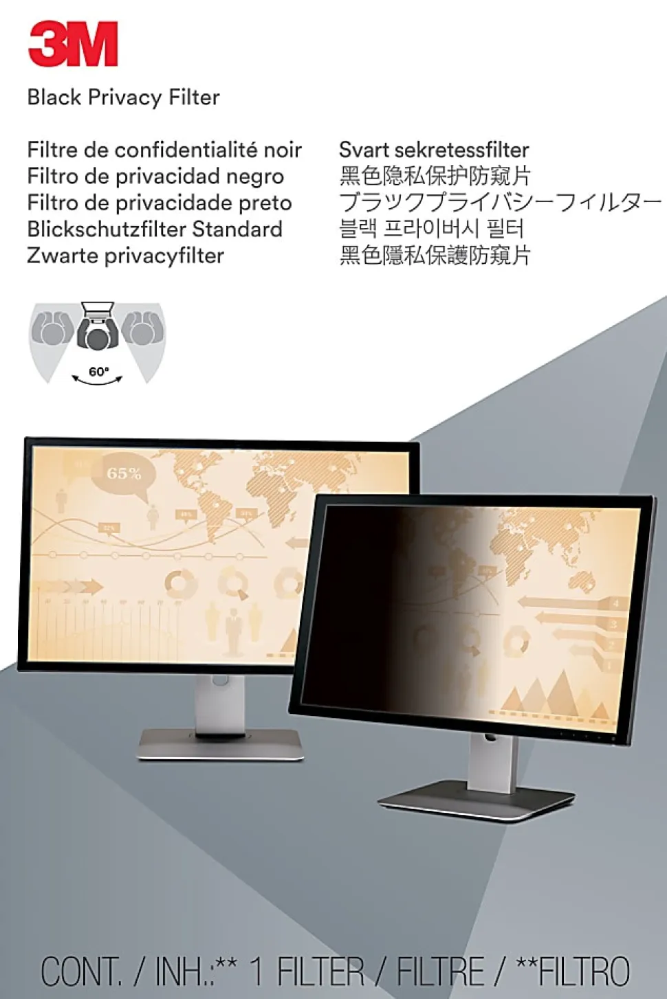 3M Privacy Filter for Monitors, 29" Full Screen, 21:9 Aspect Ratio, Redcues Blue Light, Anti-Glare