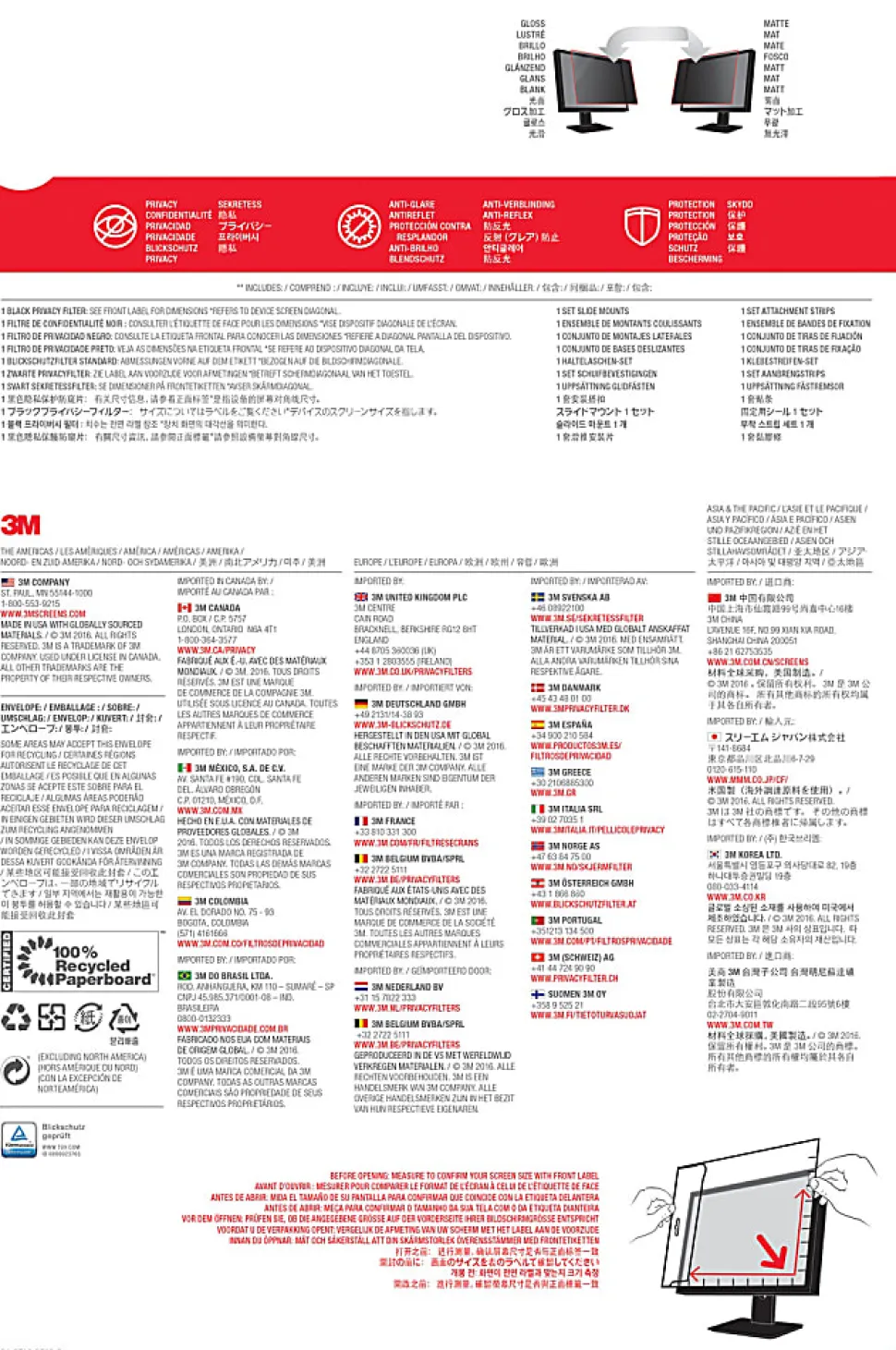 3M Privacy Filter for Monitors, 29" Full Screen, 21:9 Aspect Ratio, Redcues Blue Light, Anti-Glare