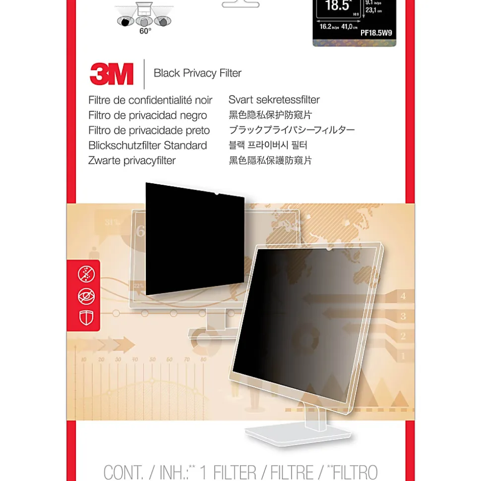 3M™ Privacy Filter Screen for Monitors, 18.5" Widescreen (16:9), PF185W9B