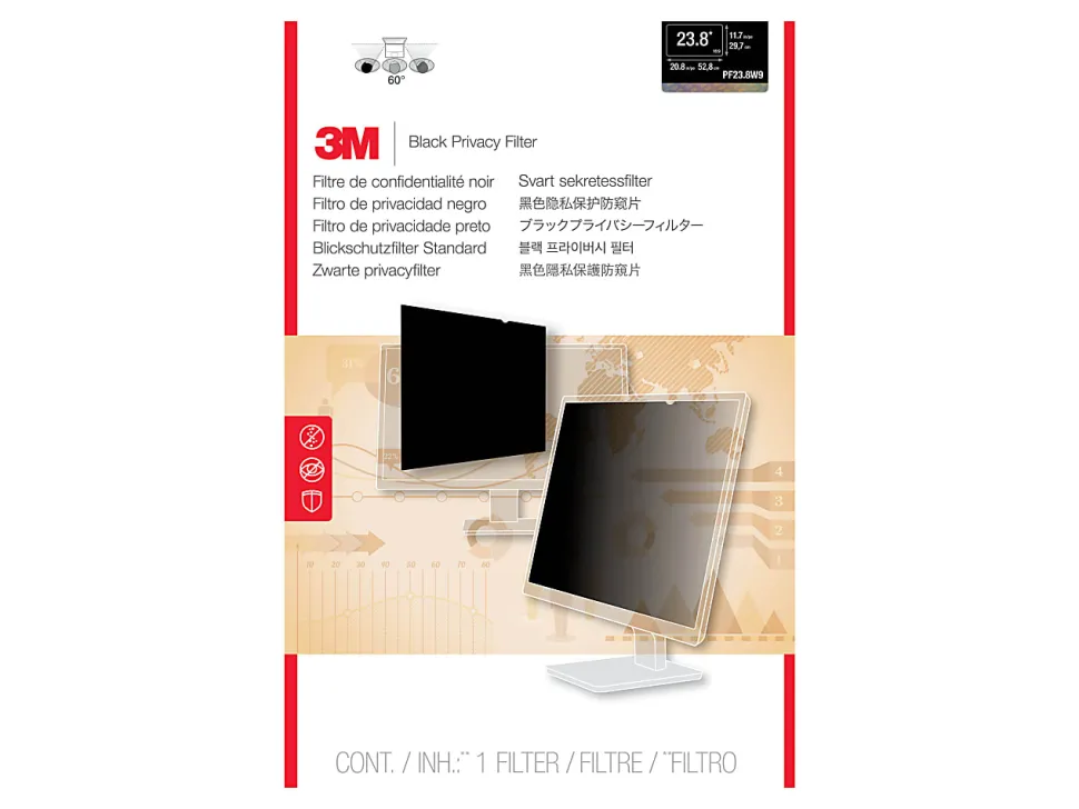 3M™ Privacy Filter Screen for 23.8" Widescreen Monitors, 16:9 Aspect Ratio, Reduces Blue Light, Anti-Glare