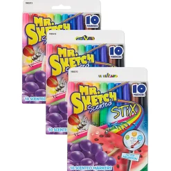 Mr. Sketch Scented Stix Markers, Bullet Point, Assorted Colors, 10 Markers Per Pack, Set Of 3 Packs