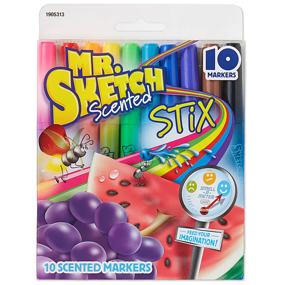 Mr. Sketch Scented Stix Markers, Bullet Point, Assorted Colors, 10 Markers Per Pack, Set Of 3 Packs
