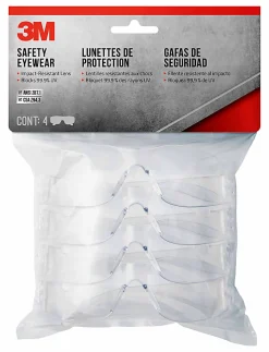 3M Safety Eyewear Anti-Scratch, 4 Pack of Safety Glasses, Clear, Clear Lens