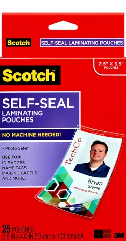 3M™ Scotch™ Self-Laminating Pouches, For Clip Style ID Badges, 4 1/16" x 2 5/16", Box Of 25