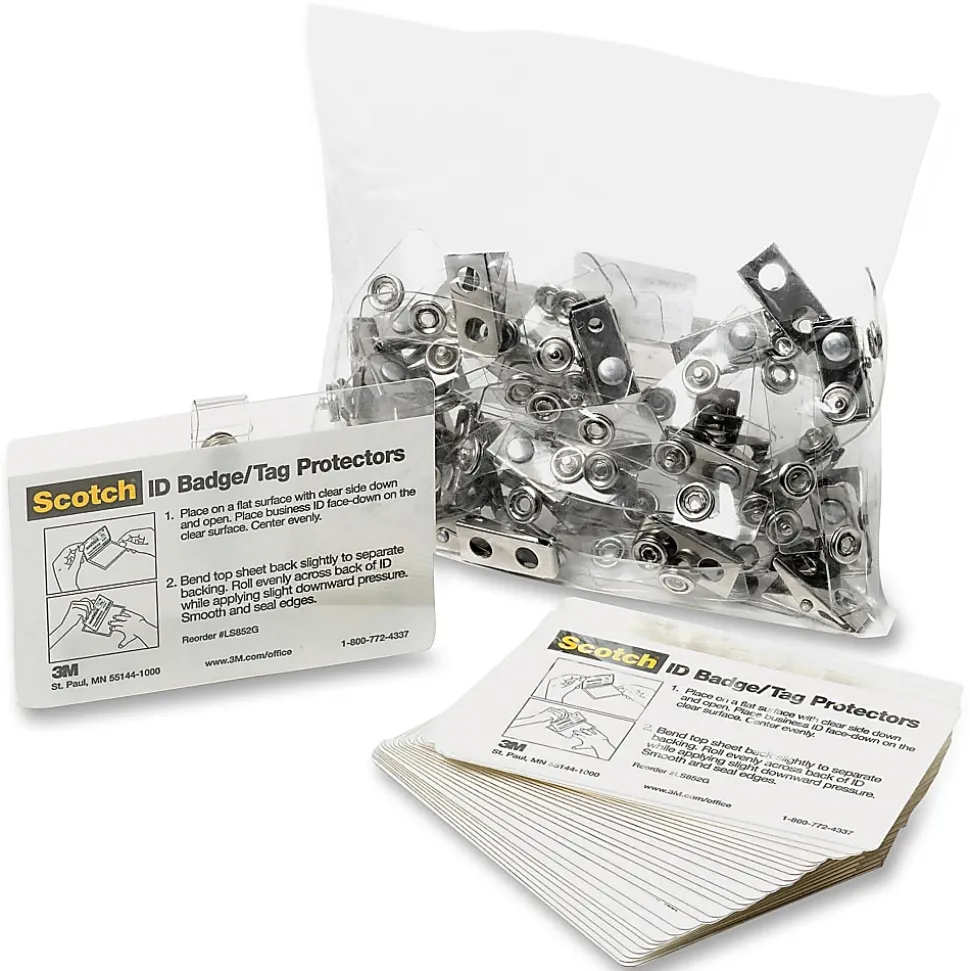 3M™ Scotch™ Self-Laminating Pouches, For Clip Style ID Badges, 4 1/16" x 2 5/16", Box Of 25