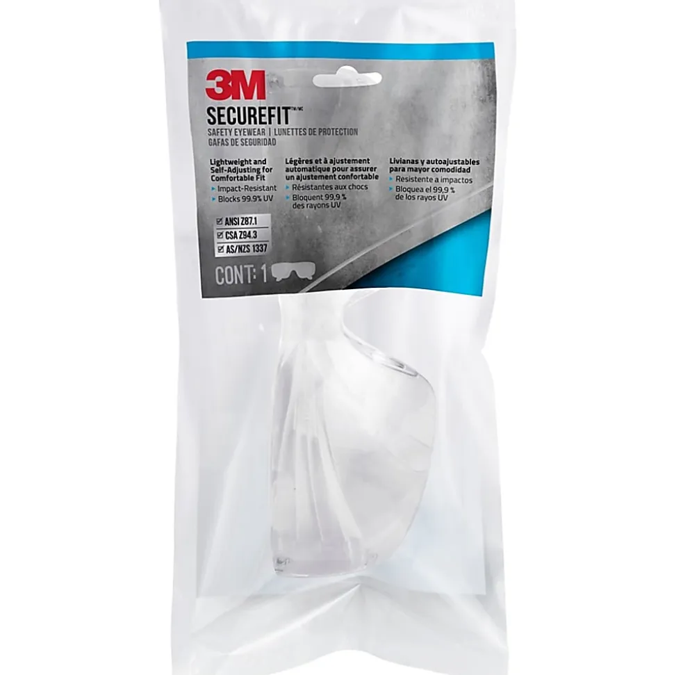 3M SecureFit 200 Eyewear Anti-Fog, 1 Pack of Safety Glasses, Clear, Clear Lens